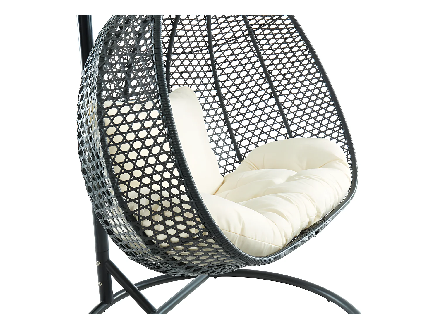 Fauteuil suspendu 2 places en résine tressée - Noir et coussin blanc - VAHINA de MYLIA