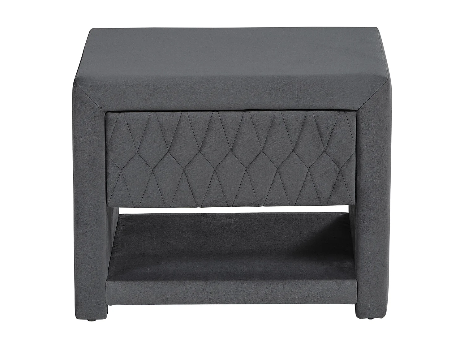Table de chevet - 1 tiroir et 1 niche - Tissu velours - Gris - DANIELE