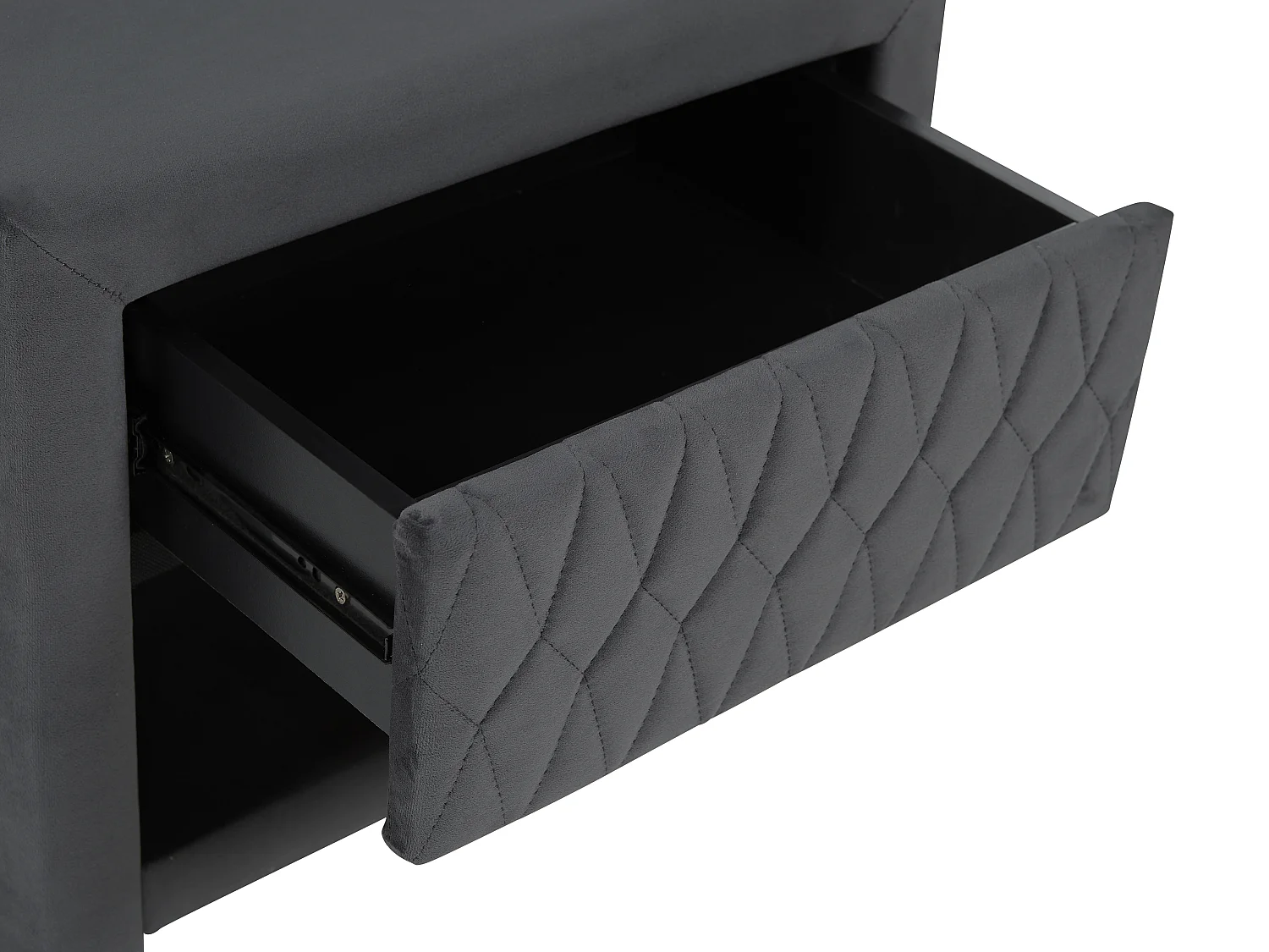 Table de chevet - 1 tiroir et 1 niche - Tissu velours - Gris - DANIELE