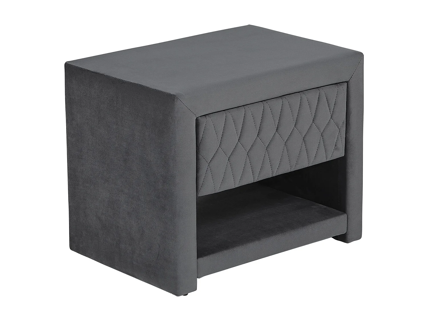 Table de chevet - 1 tiroir et 1 niche - Tissu velours - Gris - DANIELE