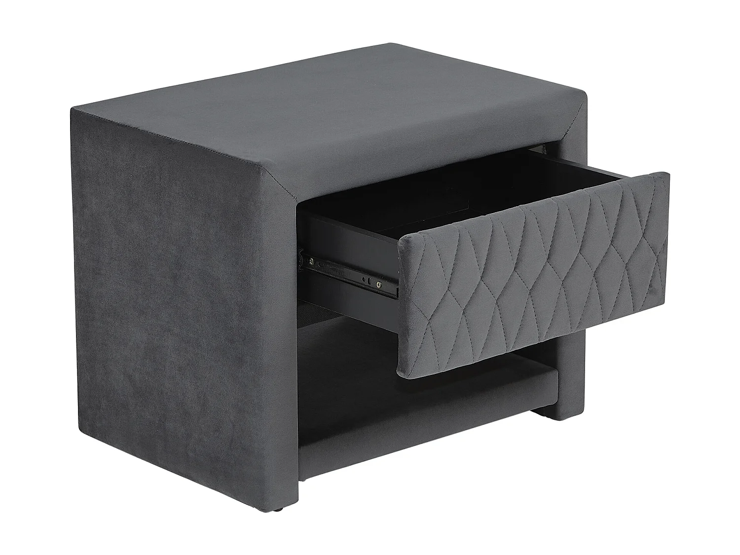 Table de chevet - 1 tiroir et 1 niche - Tissu velours - Gris - DANIELE