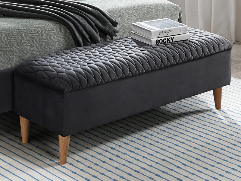 Banc coffre DANIELE - Tissu velours - Gris