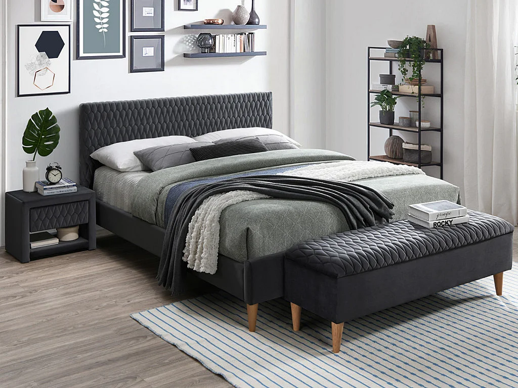 Banc coffre DANIELE - Tissu velours - Gris