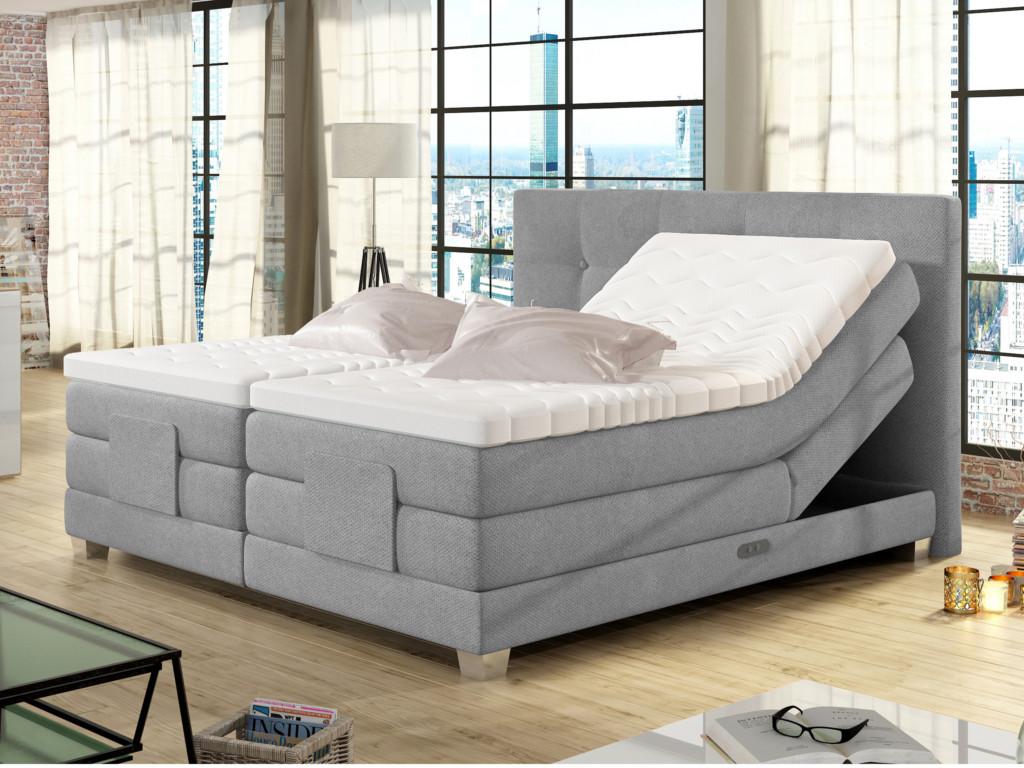 Boxspringbett mit Bettkasten CHIMERE - 2 x 80 x 200 cm - Hellgrau