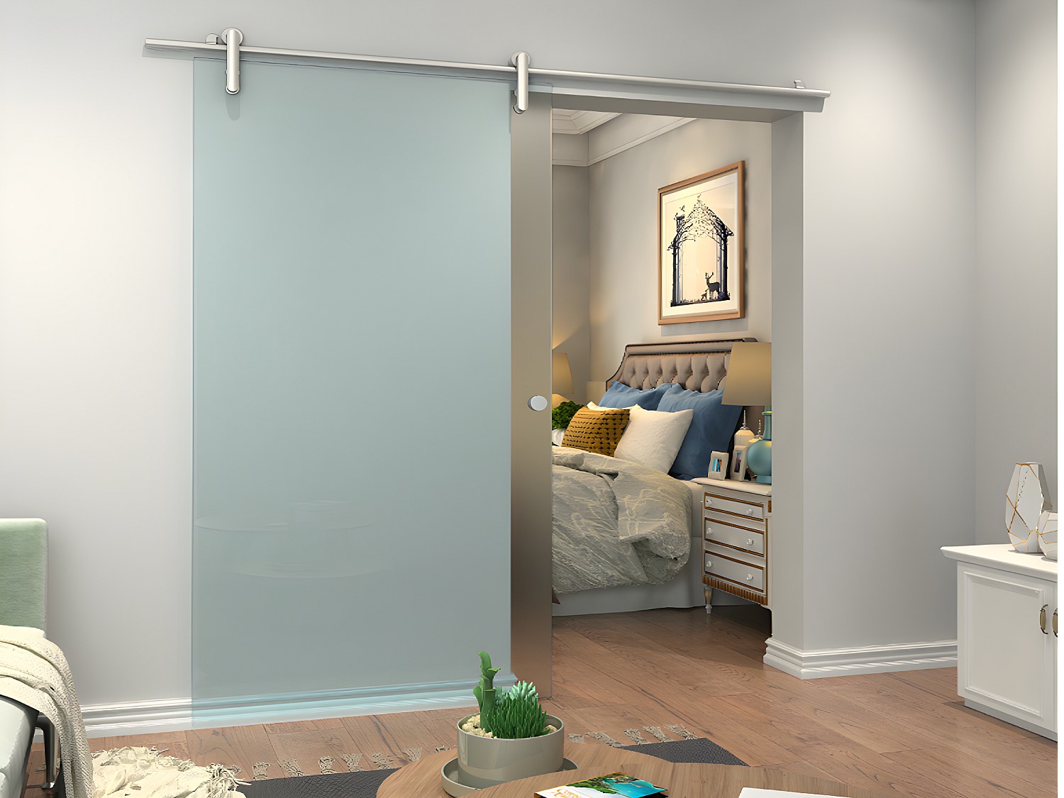 Vente-unique Schiebetür Mit Laufschienensystem - 205 X 93 Cm - Sicherheitsglas - Cleaver