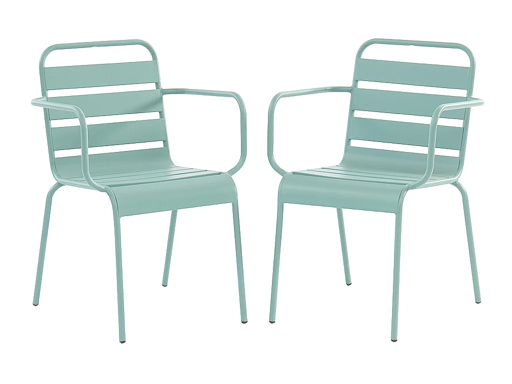 Salle à manger de jardin en métal - une table D.110 cm et 4 fauteuils empilables - Vert amande - MIRMANDE de MYLIA