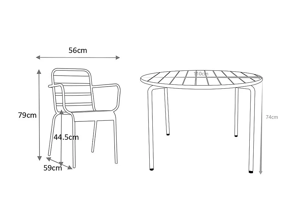 Salle à manger de jardin en métal - une table D.110 cm et 4 fauteuils empilables - Vert amande - MIRMANDE de MYLIA