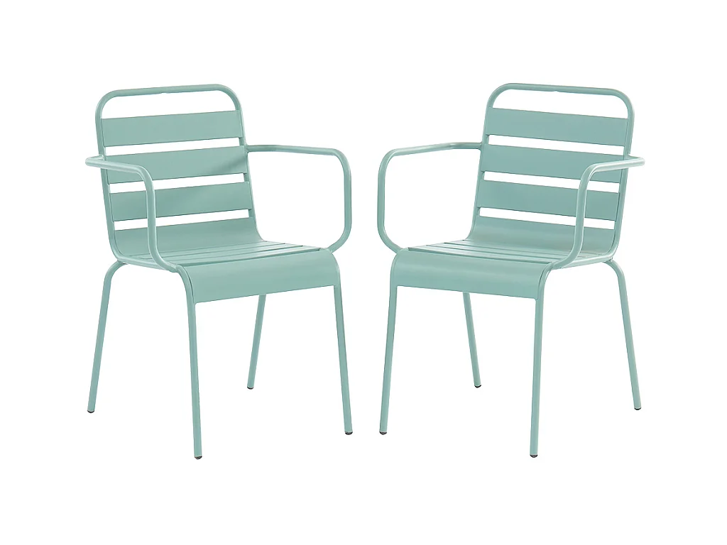 Salle à manger de jardin en métal - une table D.110 cm et 4 fauteuils empilables - Vert amande - MIRMANDE de MYLIA