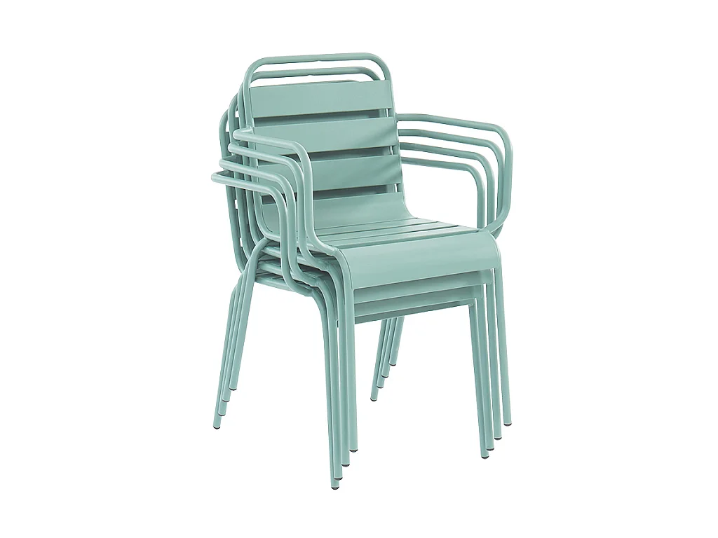 Salle à manger de jardin en métal - une table D.110 cm et 4 fauteuils empilables - Vert amande - MIRMANDE de MYLIA