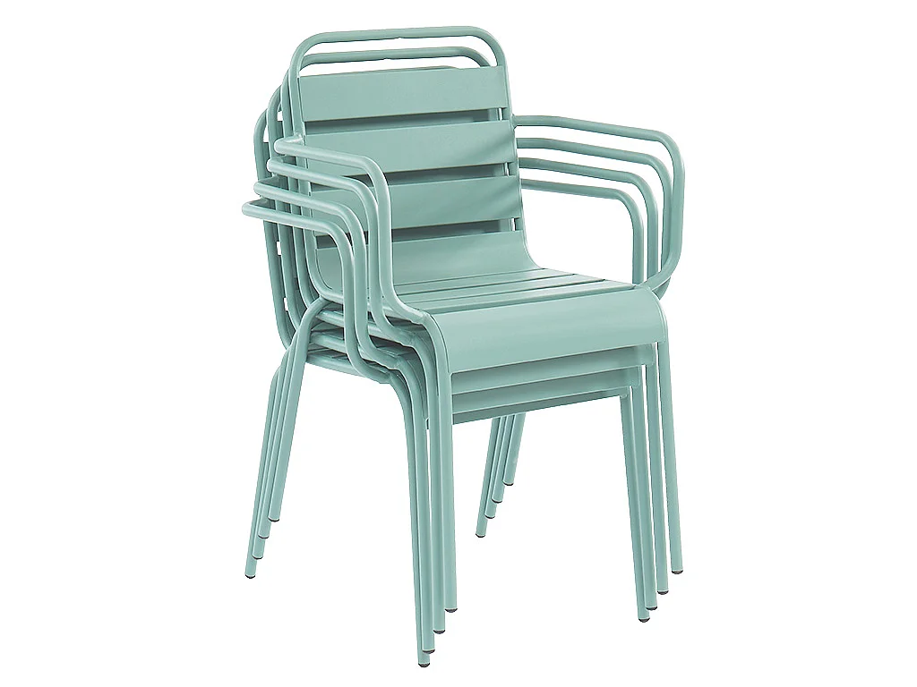 Sala da pranzo da giardino in Metallo Verde acqua MIRMANDE: un tavolo D.110 cm e 4 sedie impilabili
