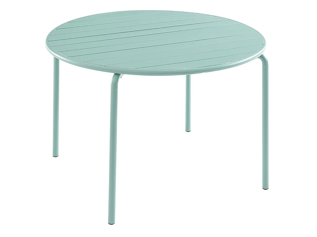 Sala da pranzo da giardino in Metallo Verde acqua MIRMANDE: un tavolo D.110 cm e 4 sedie impilabili
