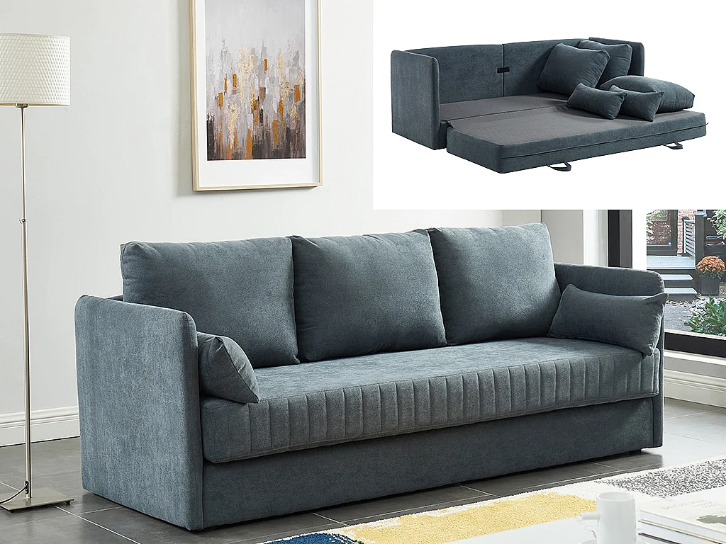 Sofá cama de 3 plazas de tela GRECCO - Gris