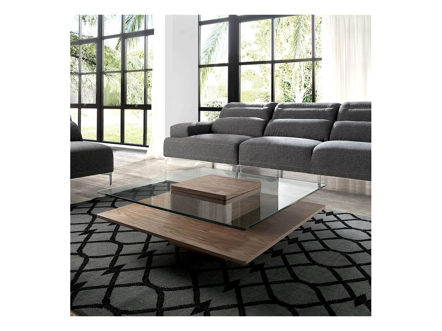 Table basse bois plateau en verre trempé