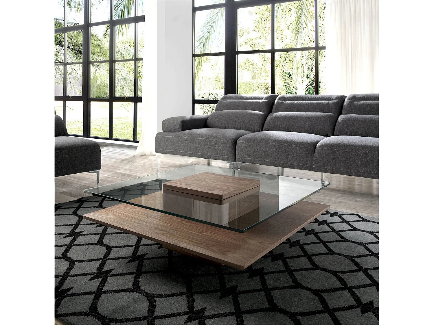 Table basse bois plateau en verre trempé