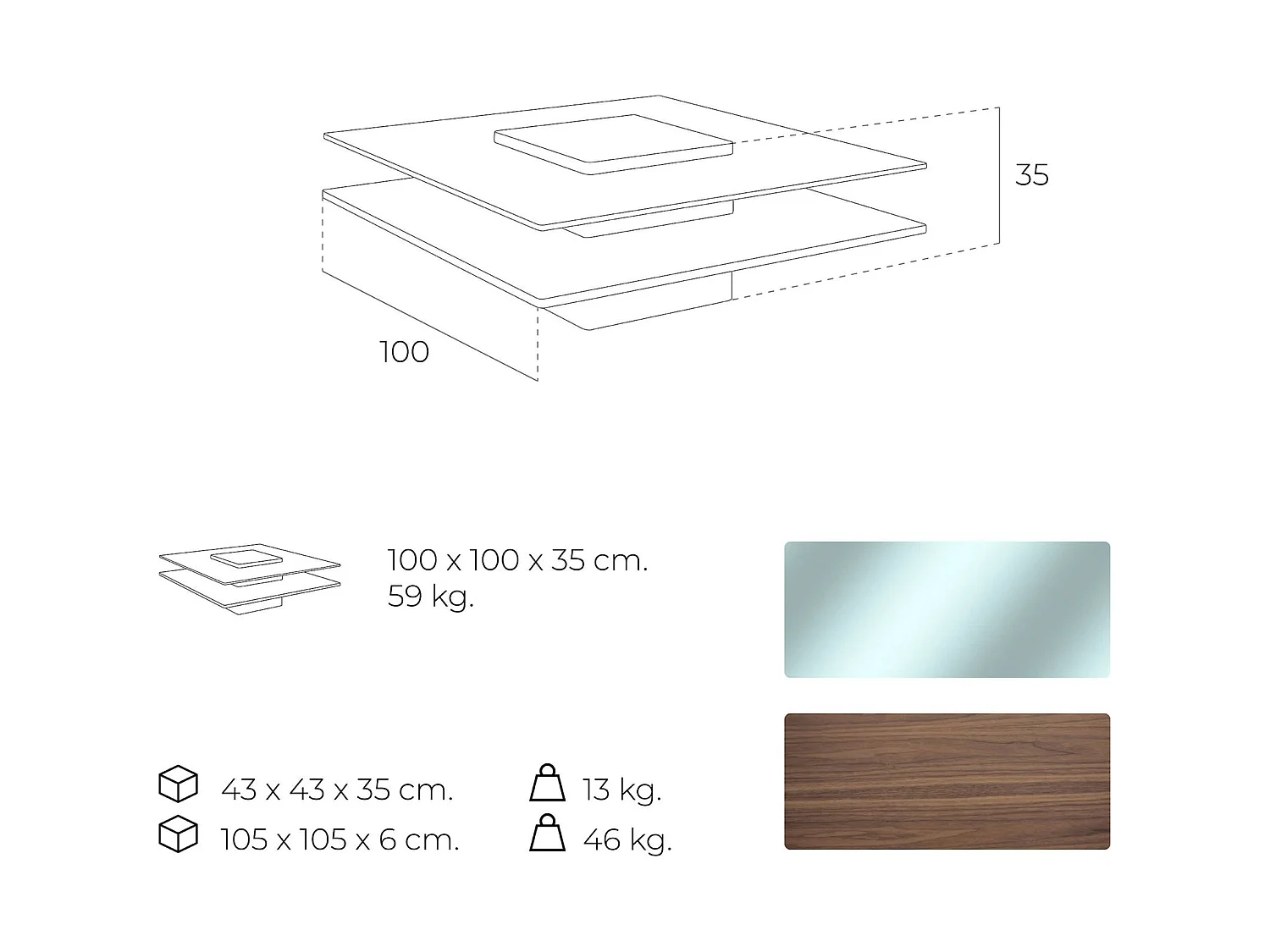 Table basse bois plateau en verre trempé