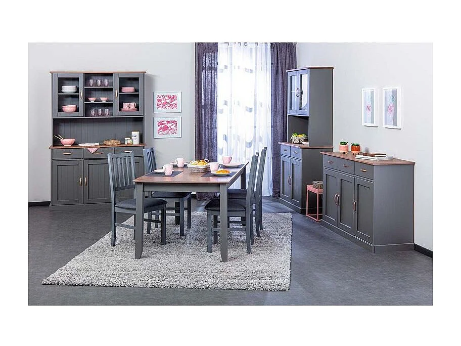 Table de Repas Bois "Zernan" 160cm Gris & Naturel