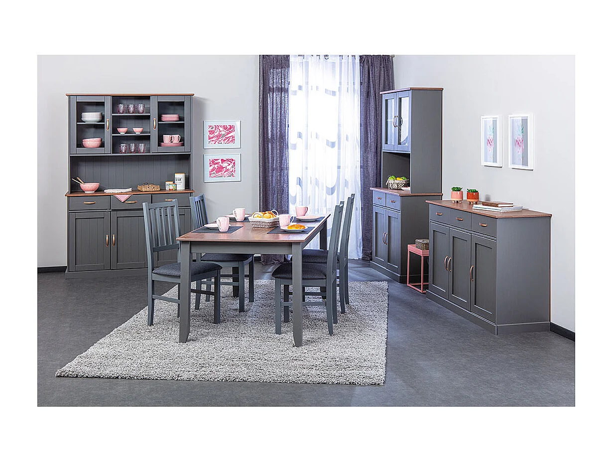 Table de Repas Bois "Zernan" 160cm Gris & Naturel