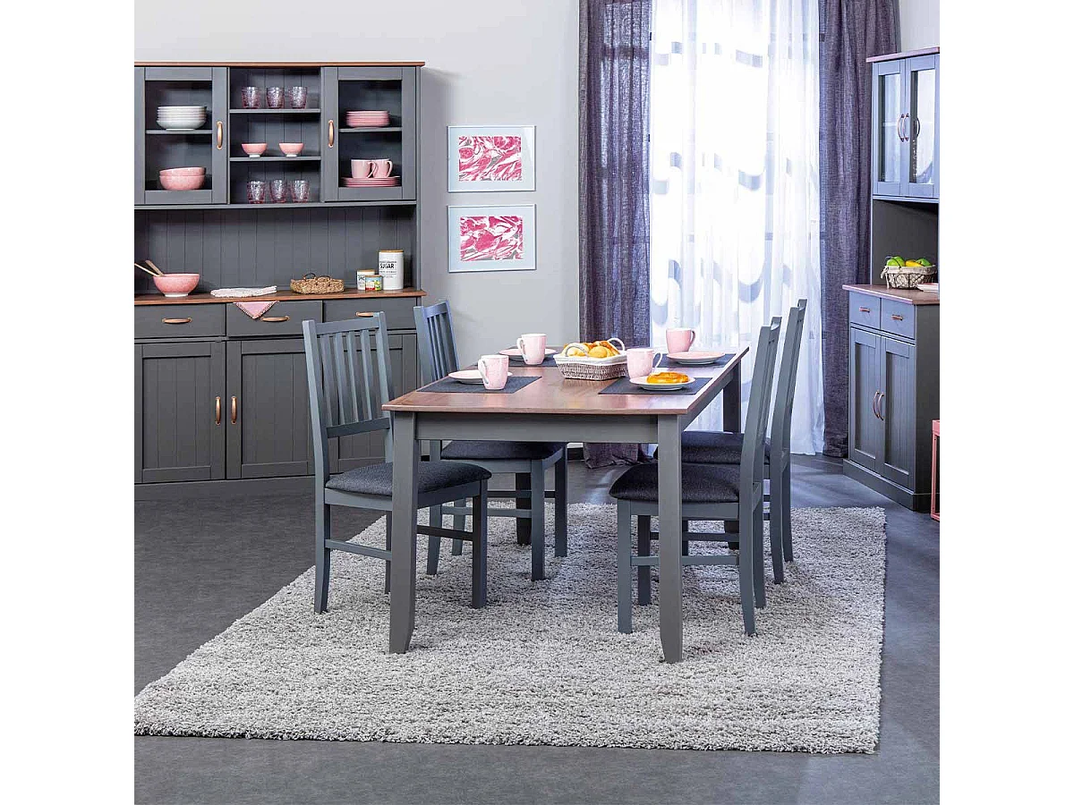 Table de Repas Bois "Zernan" 160cm Gris & Naturel