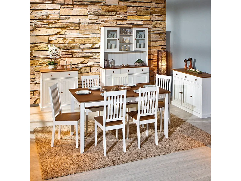 Table de Repas Bois "Takao" 160cm  Blanc & Naturel