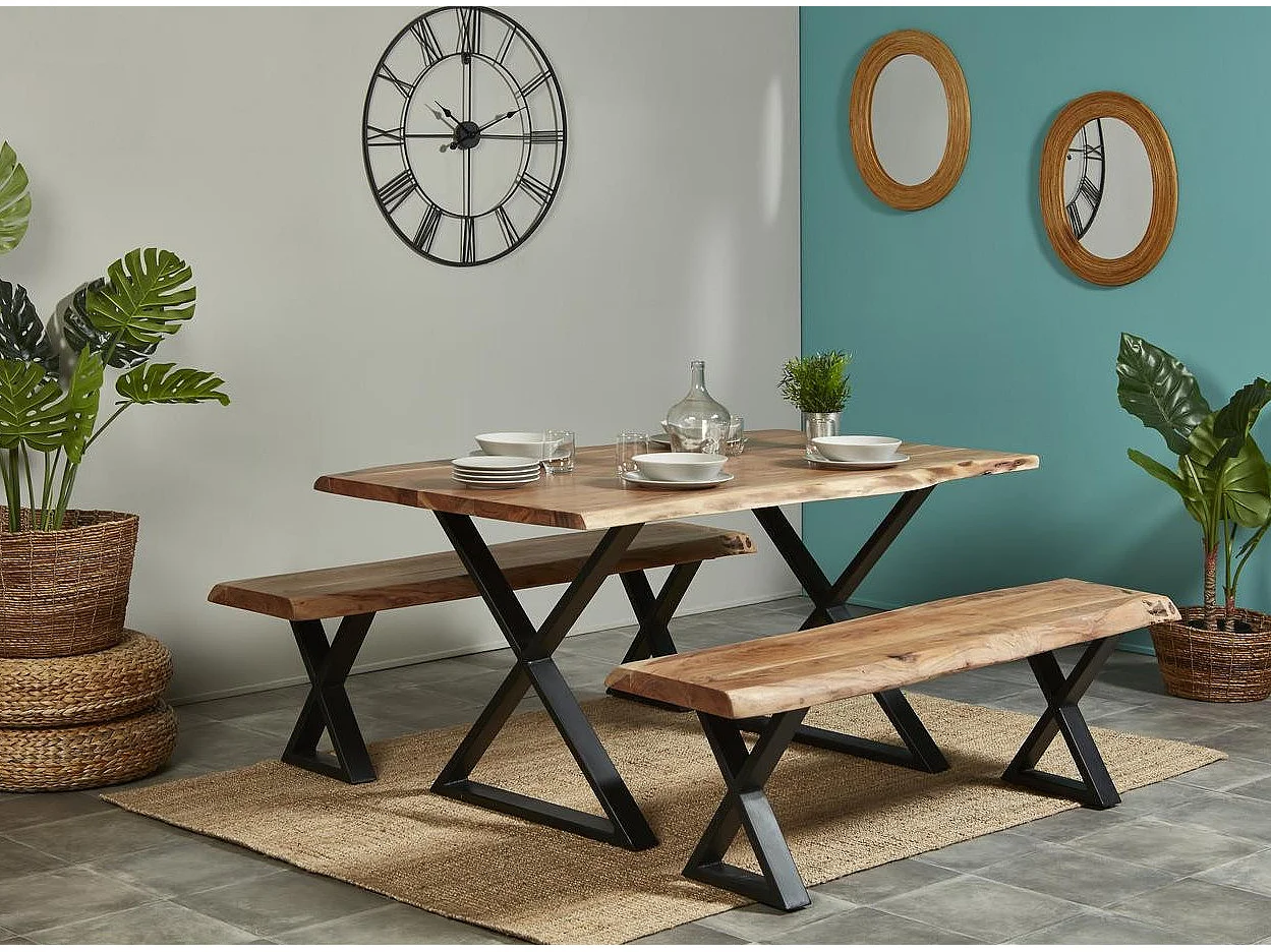 Table de Repas en Bois "Crosa" 180cm Marron & Noir