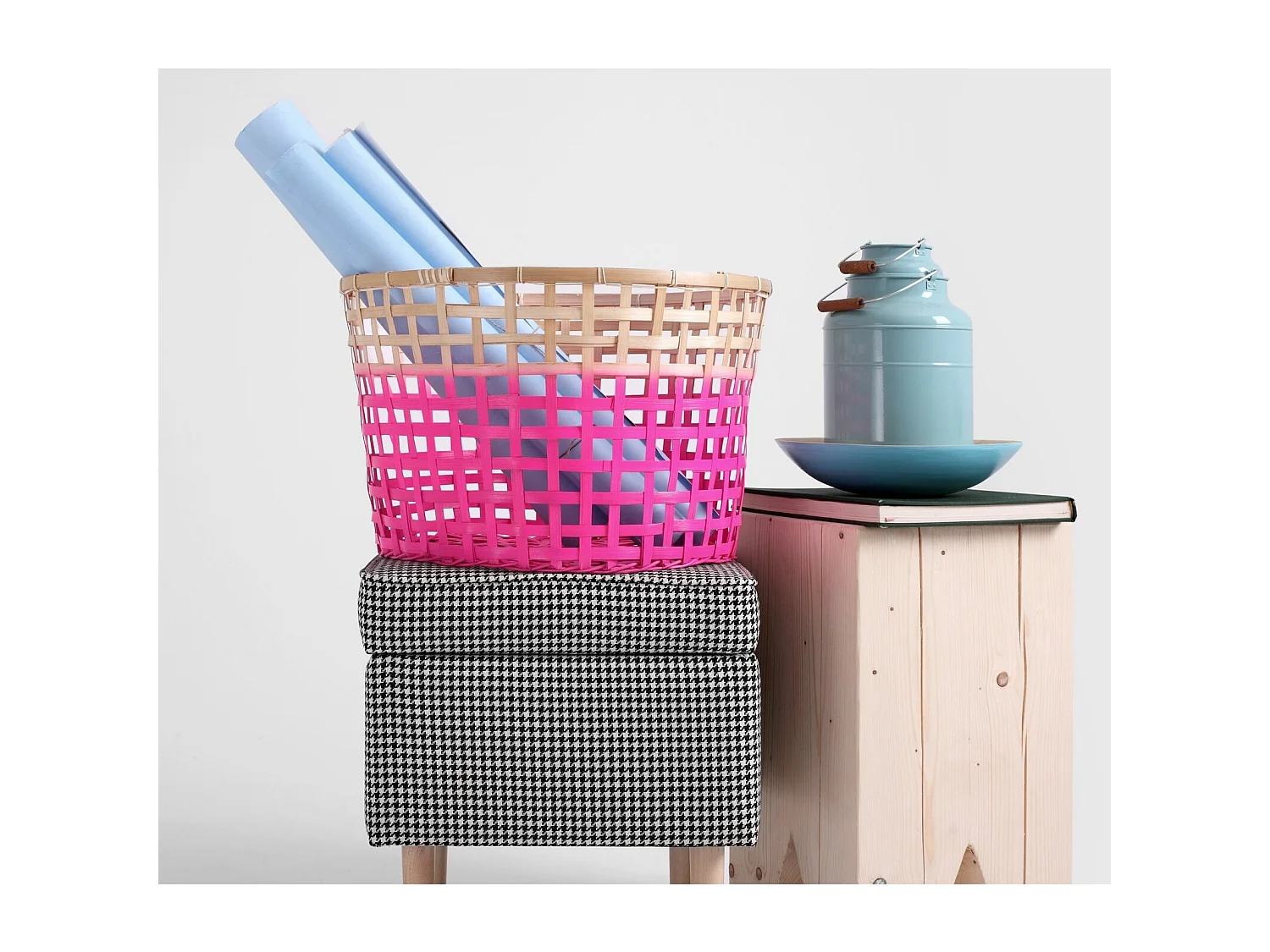 Pouf edi Gris, bois clair