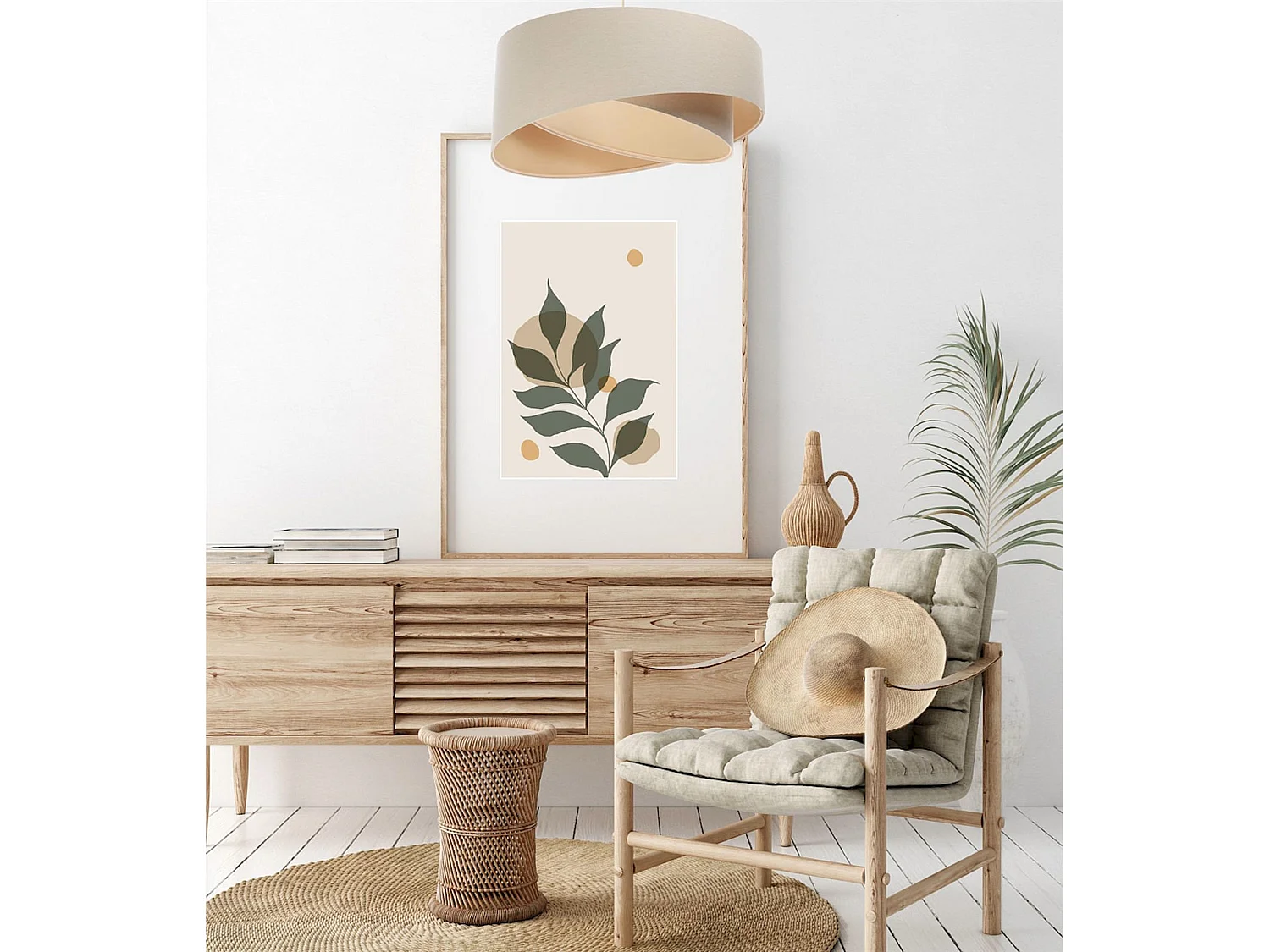 Luminaire suspendu cylindre beige au design épuré