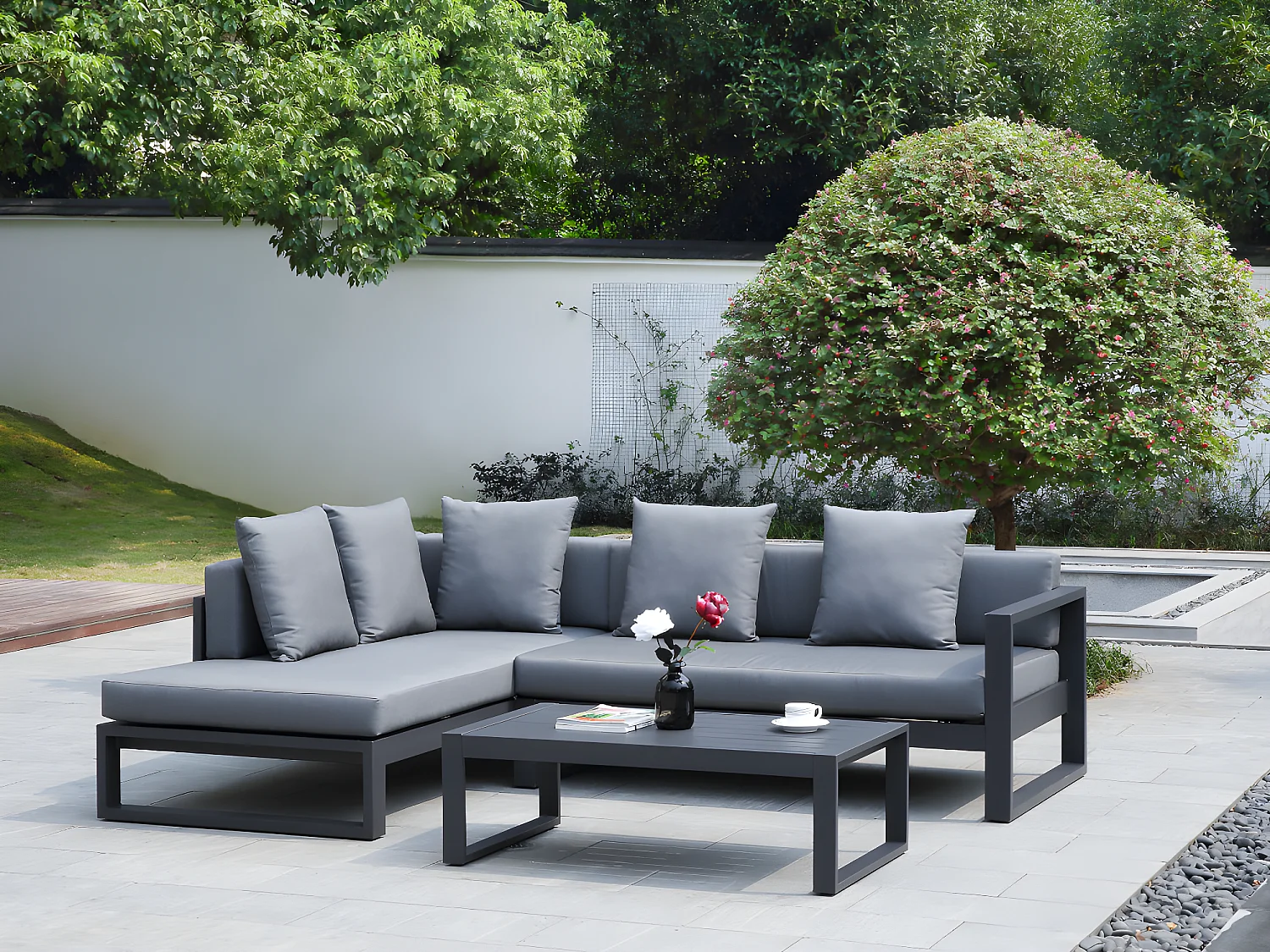 Divano angolare da giardino modulabile  in alluminio Antracite - MOLOKAI