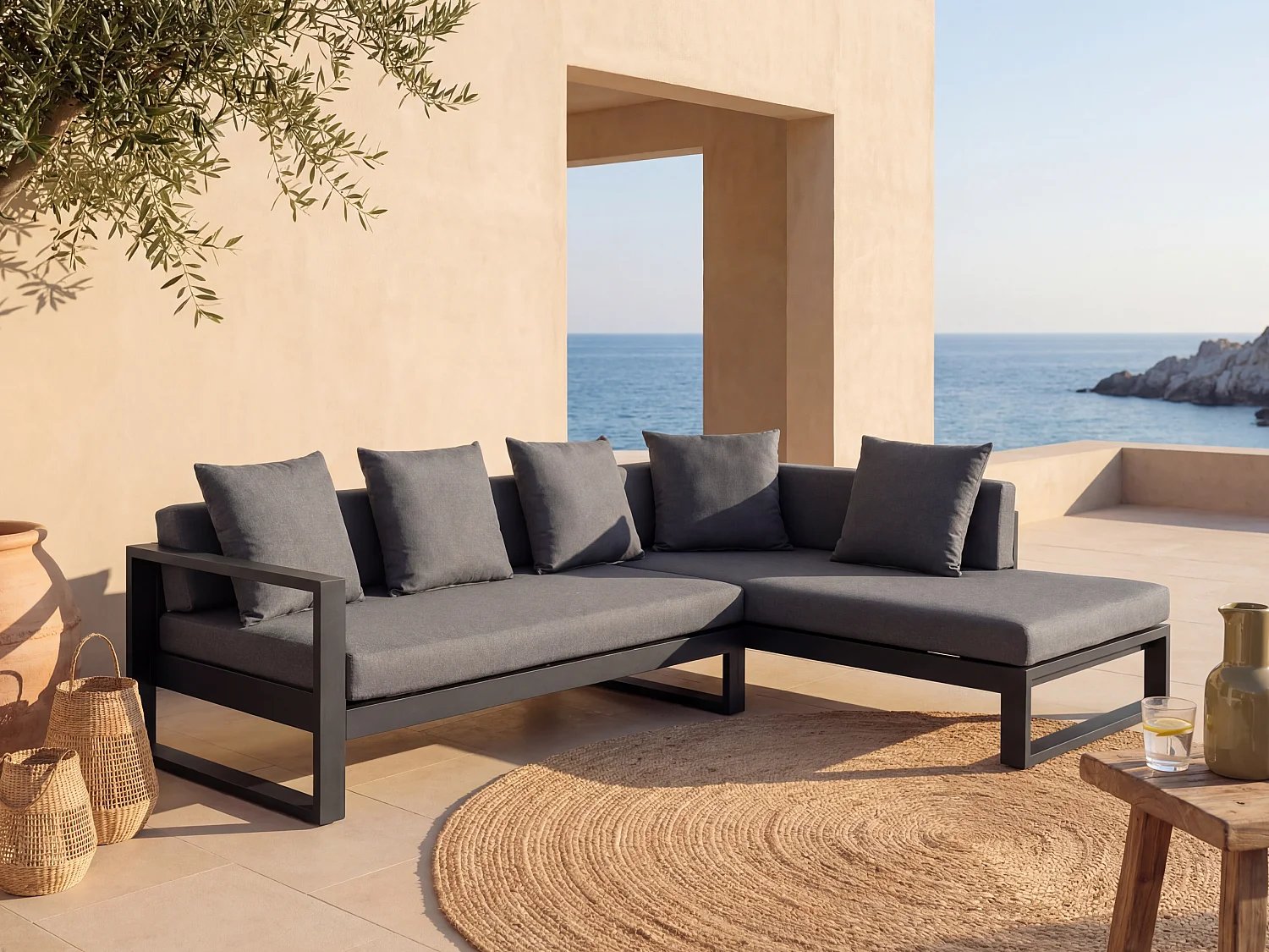Garten-Ecksofa - Modulierbar - Aluminium - Anthrazit - MOLOKAI von MYLIA