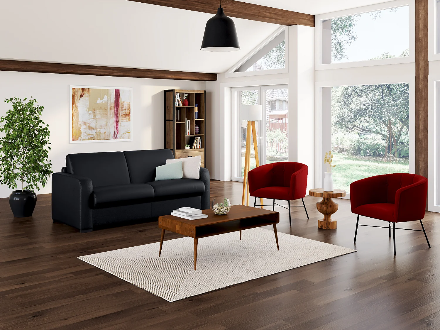 3-sits bäddsoffa express i svart läder med 13 cm madrass BEVIS