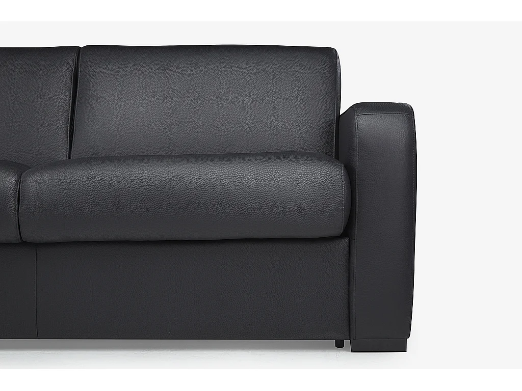 3-sits bäddsoffa express i svart läder med 13 cm madrass BEVIS