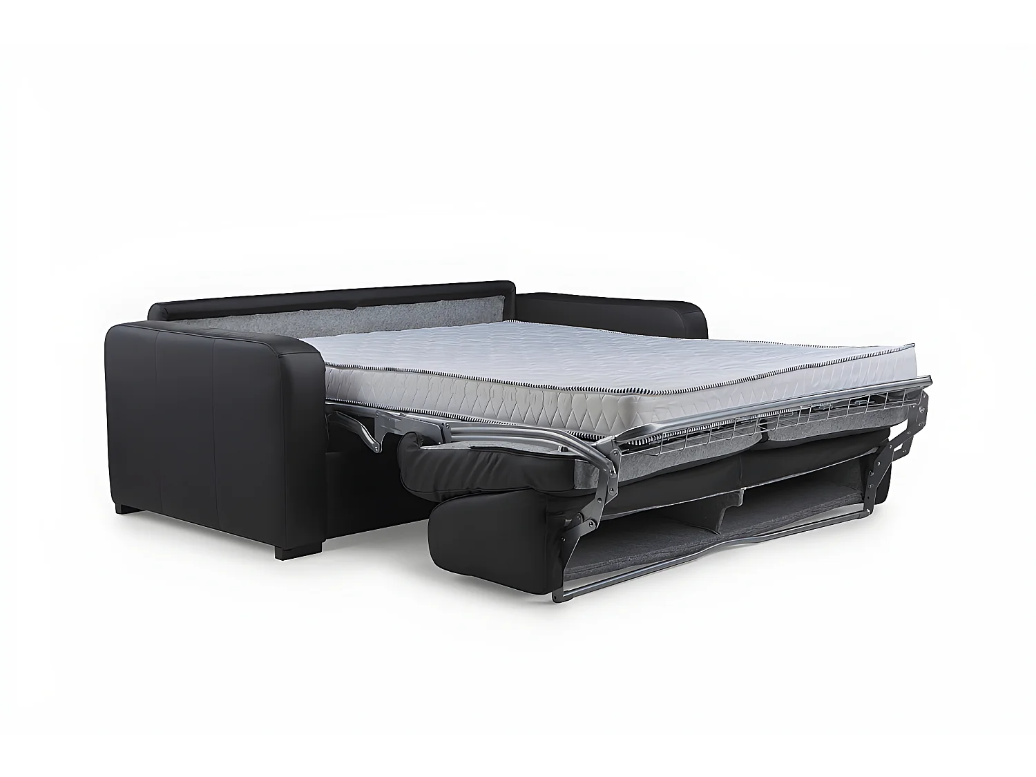 3-sits bäddsoffa express i svart läder med 13 cm madrass BEVIS