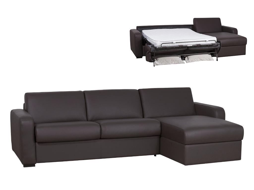 Ecksofa Leder mit Schlaffunktion BEVIS - Mit Matratze - Braun - Ecke Rechts