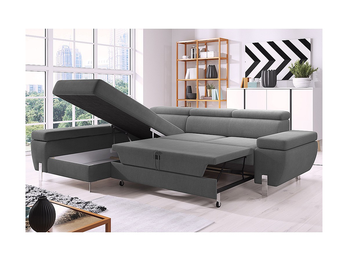 Ecksofa mit Schlaffunktion GOBANO - Anthrazit - Ecke Links