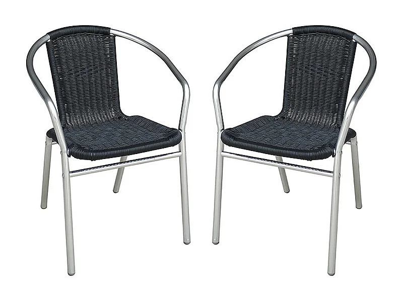 Lot de 2 fauteuils de jardin empilables en aluminium et résine tressée noire  - FIZZ de MYLIA