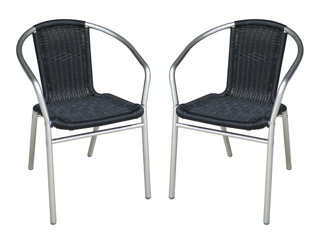 Lot de 2 fauteuils de jardin empilables en aluminium et résine tressée noire  - FIZZ de MYLIA