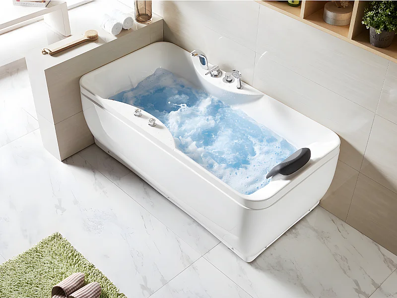 Baignoire balnéo blanche - 1 place - 140L - 150 x 75 x 54,5 cm - Angle gauche - GAVINO