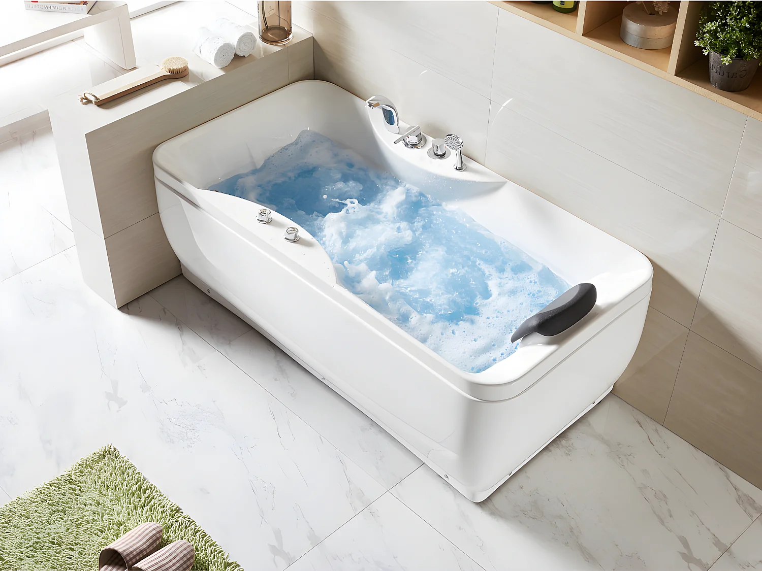 Baignoire balnéo blanche - 1 place - 140L - 150 x 75 x 54,5 cm - Angle gauche - GAVINO