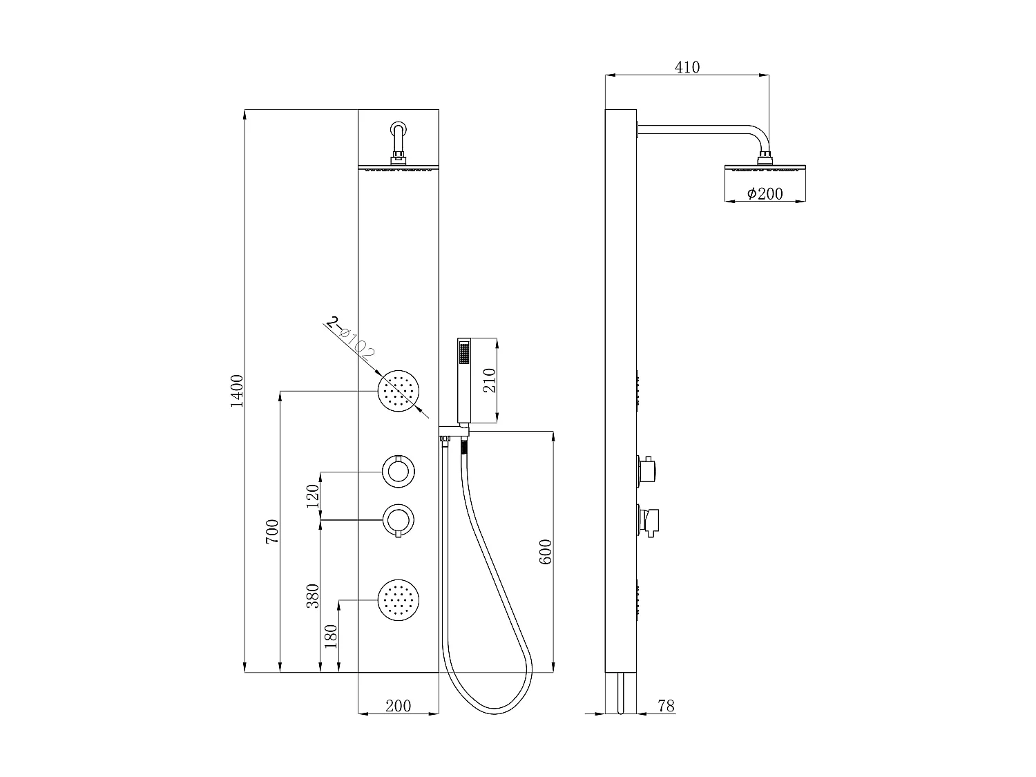 Colonna da doccia idromassaggio SOLAL in bambù - 20x140 cm