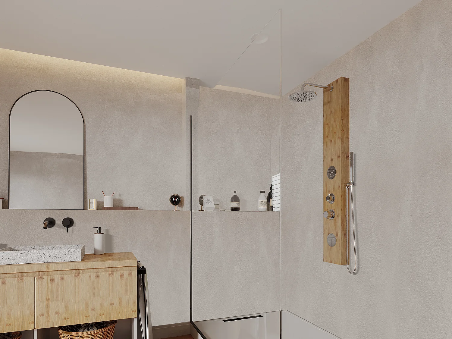 Colonne de douche hydromassante en bambou - 20*140 cm - SOLAL