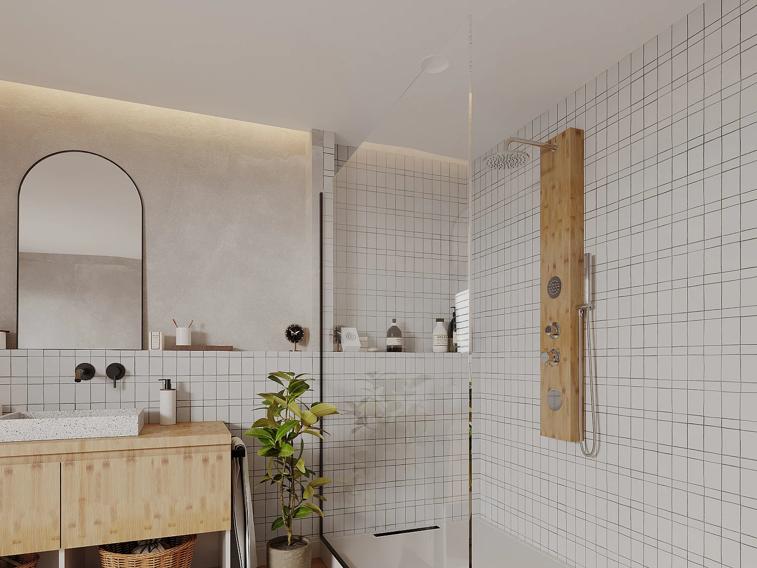 Colonne de douche hydromassante en bambou - 20*140 cm - SOLAL