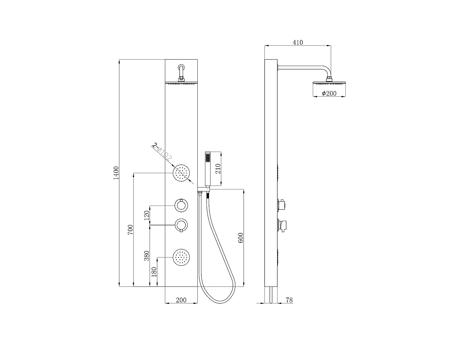 Colonne de douche hydromassante en bambou - 20*140 cm - SOLAL