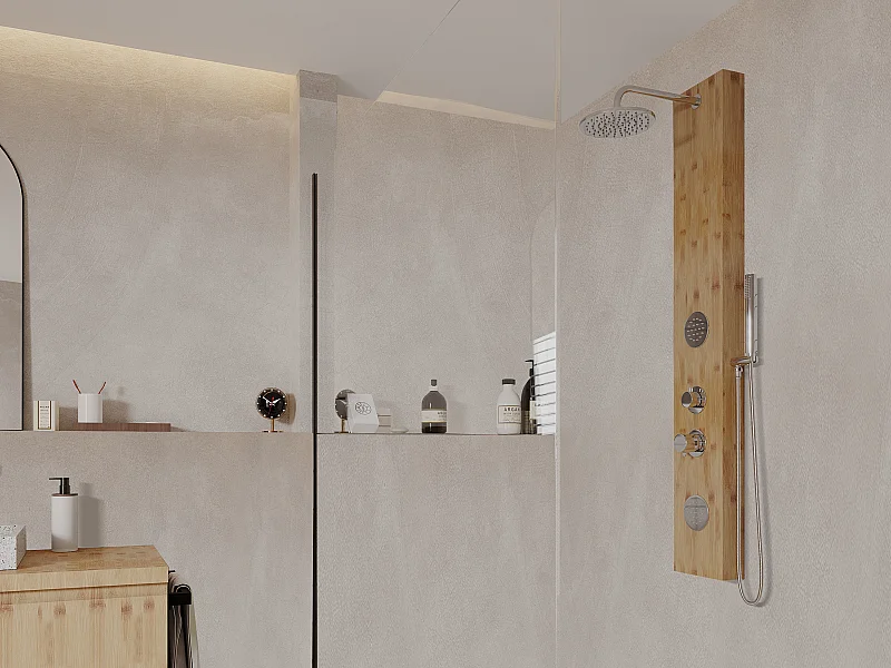Colonne de douche hydromassante en bambou - 20 x 140 cm - SOLAL