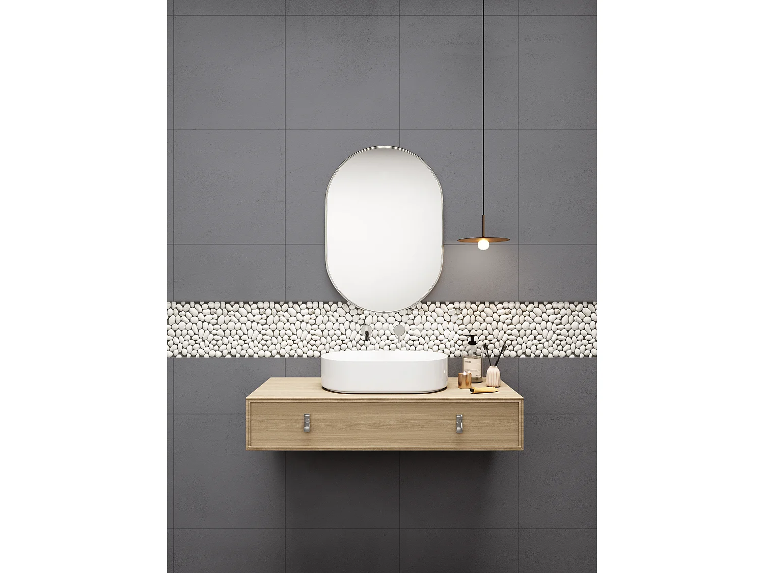 Mosaïque sol et mur galets naturels crème - pack de 1m² (dalles de 30x30 cm) - OLA