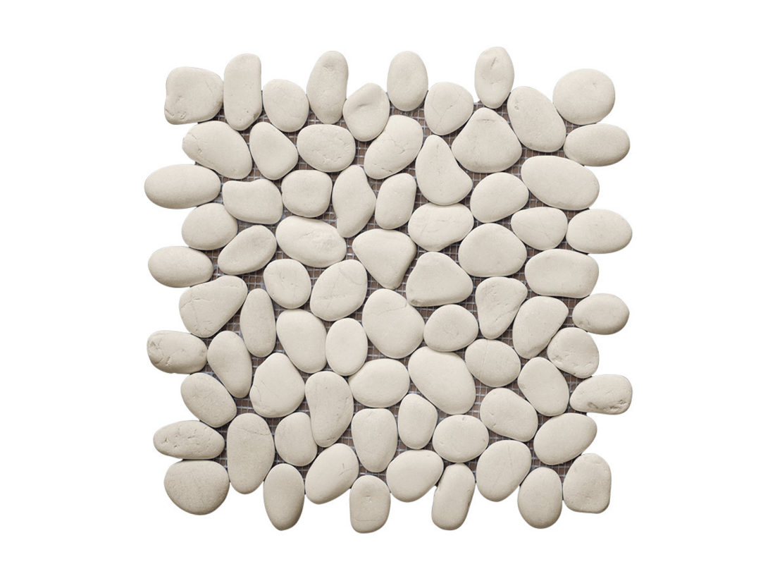 vente unique Mosaïque sol et mur galets naturels crème - pack de 1m² (dalles de 30x30 cm) - OLA