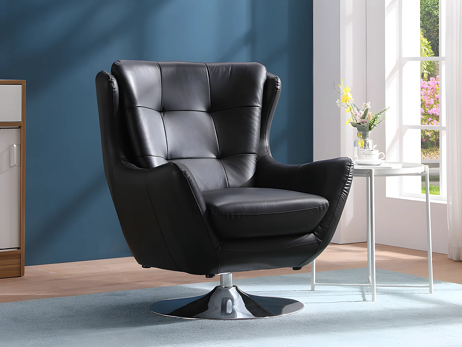 Fauteuil pivotant en cuir de buffle noir ANABA