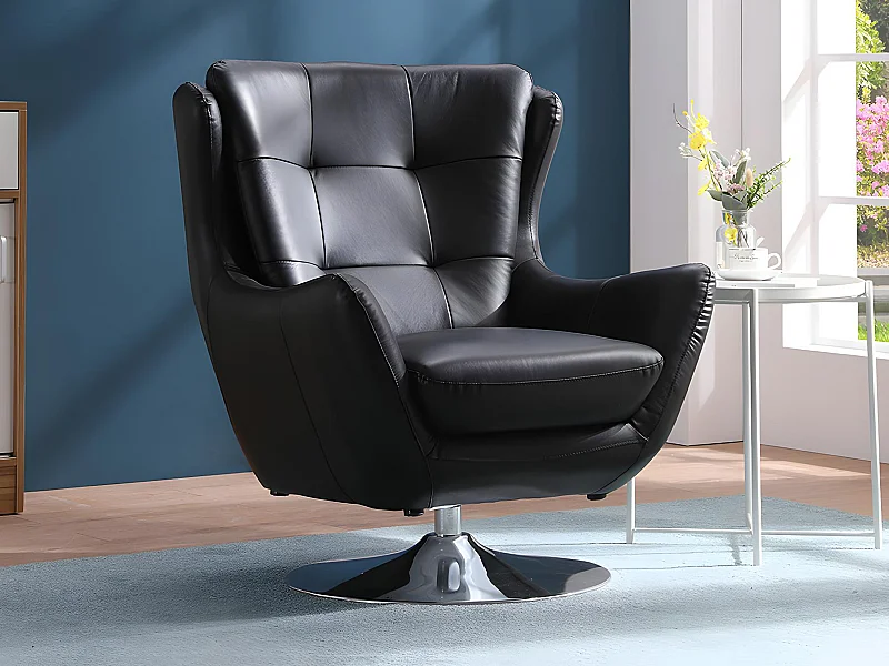 Fauteuil pivotant en cuir de buffle noir ANABA