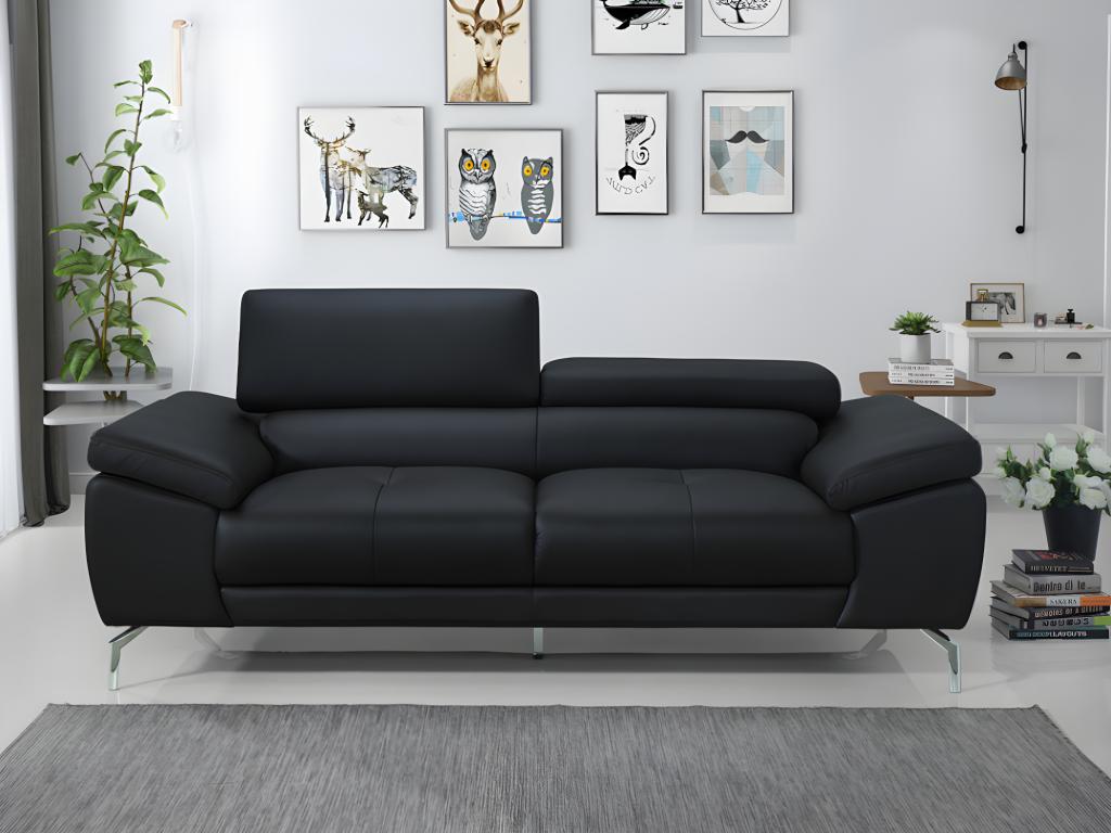 Ledersofa 3-Sitzer - Schwarz - GRETEL günstig online kaufen