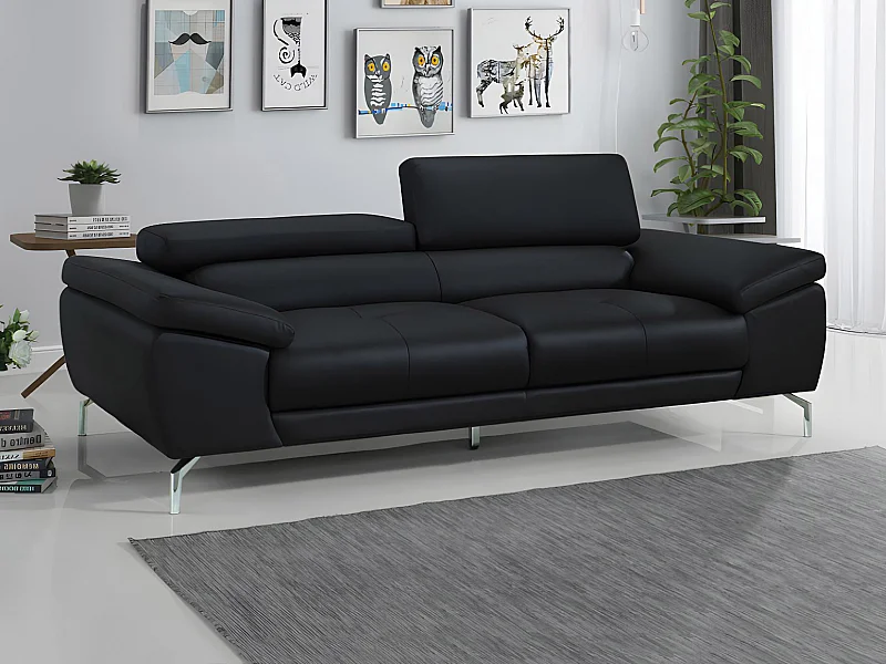 Ledersofa 3-Sitzer - Schwarz - GRETEL