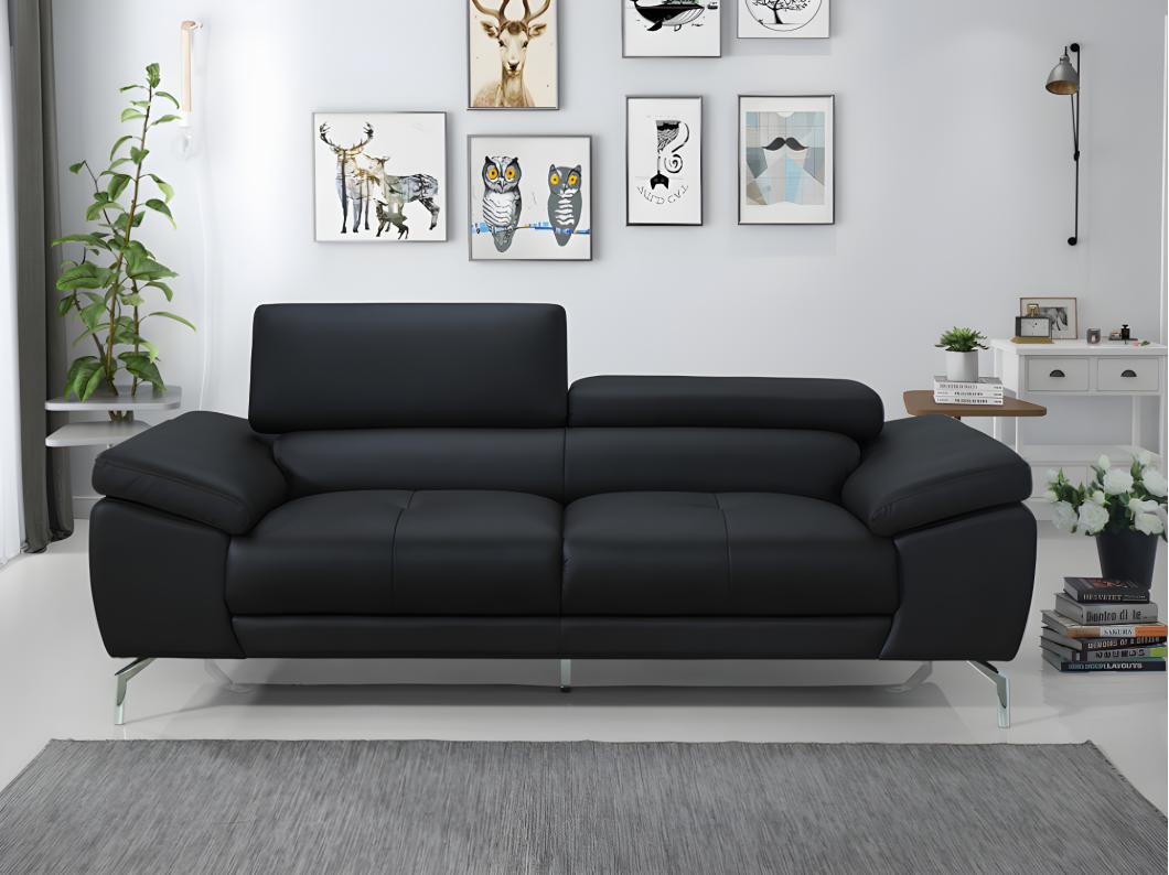 Ledersofa 3-Sitzer - Schwarz - GRETEL