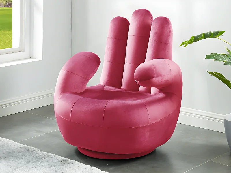 Fauteuil main pivotant CATCHY en velours - Fuchsia